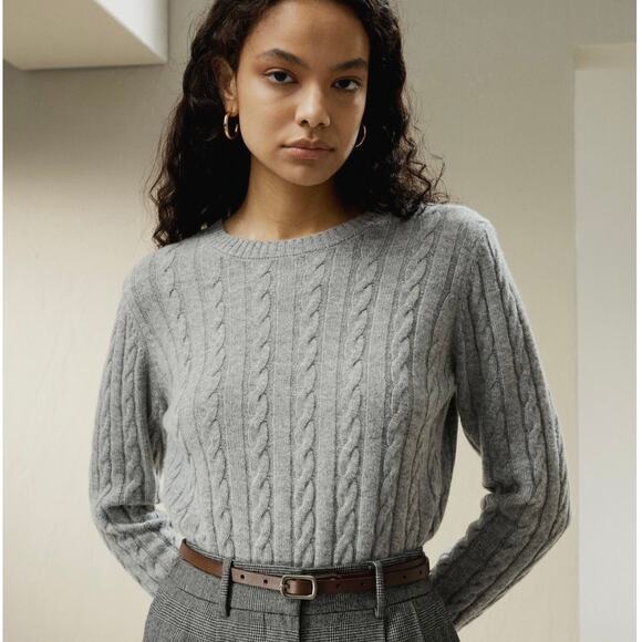 Vintage Sweaters - Vintage Gray Cotton Classic Coastal Fisherman Cable Knit Sweater Large
